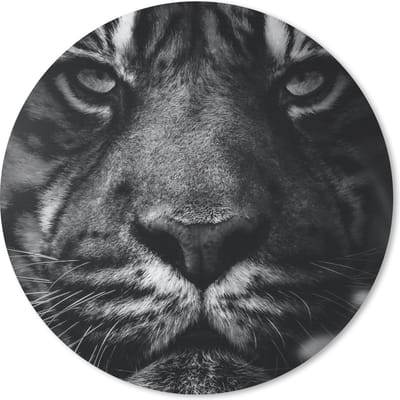 Muismat rond 20x20 cm - Mousepad Dieren - Tijger - Wild - Zwart - Wit - Ronde muismatten