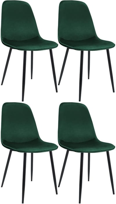 CLP Maryam Set van 4 eetkamerstoelen - klassiek - met rugleuning - zwart metalen frame - belastbaar tot 150 kg - Fluweel/groen