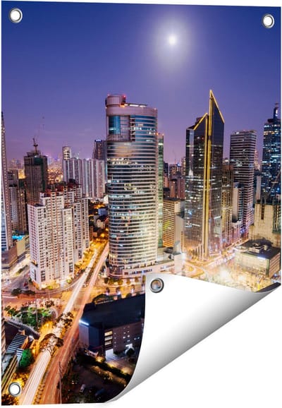 Gards Tuinposter Makati Stad Skyline in de Nacht in Thailand - 40x50 cm - Tuindoek - Tuindecoratie - Wanddecoratie buiten - Tuinschilderij