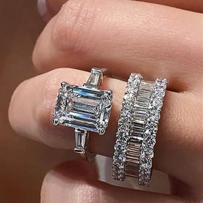 Caoshi 2 stuks / Set Luxe Kristal Zirkonia Belofte Ringen Voor Vrouwen Trendy Verloving Bruiloft Feest Sieraden Accessoires Cadeaus 6