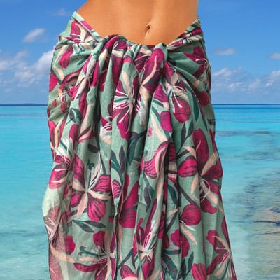 Zen Ethic pareo Myra Fuchsia Green - sarong omslagdoek met bloemenprint