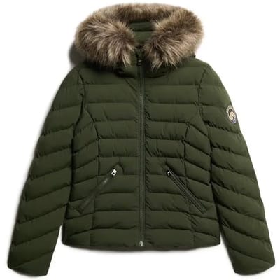Superdry - Gewatteerde Fuji-jas met capuchon van imitatiebont - Dames - Gewatteerde jassen