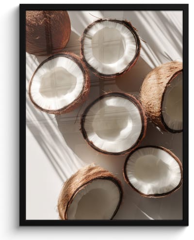 Poster in lijst - Fotolijst 60x80 cm - Posters - Kokosnoten - Bruin - Shaduw - Posterlijst zwart - Decoratie - Wanddecoratie woonkamer - Muurdecoratie slaapkamer