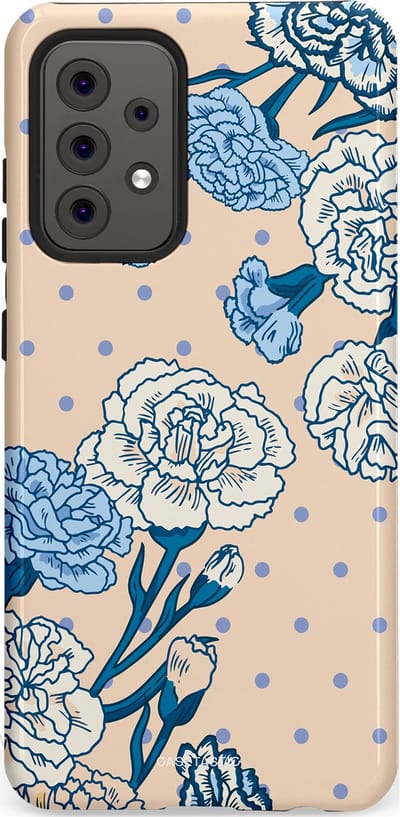 Casetastic hoesje geschikt voor Samsung Galaxy A52 (2021) 5G / Samsung Galaxy A52 (2021) 4G - Dubbellaagse bescherming - Anjer elegantie - Fashion Case - Zand Zilver Lichtblauw