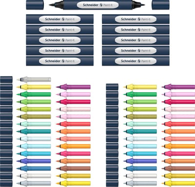 Schneider stift - Twinmarker set - Paint-It 040 - 30 kleuren + 11 houders + blender - S-ML04010901