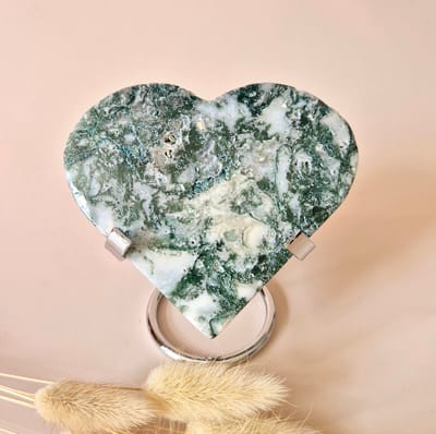 Edelsteen Druzy Mosagaat Hart op Metalen Standaard – #95 260gram