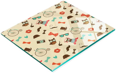 Decoratieve snijplank van gehard glas met hipster uilenmotief, 60x52 cm