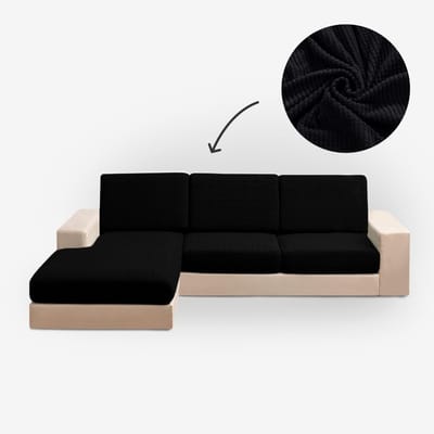 BankhoesDiscounter Knitted Zitkussen Hoes – Bankhoes Stretch – M3 (182-243cm) - Bankbeschermer – Zetelhoes & Zetelbeschermer – Bankhoezen - Sofa Cover - Zwart