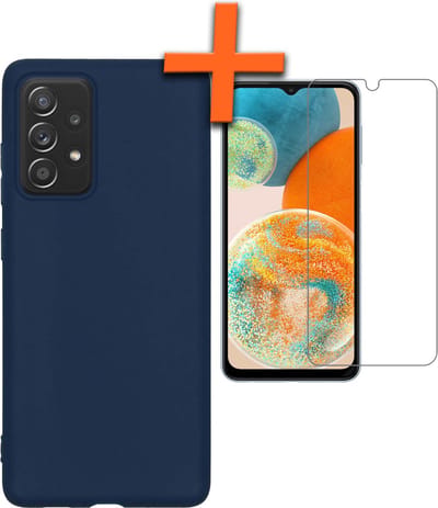 Hoes - Met Screenprotector - Geschikt voor Samsung Galaxy A23 - Sterk & Shockproof - Back Cover - Siliconen Case - Telefoon Hoes - Donkerblauw