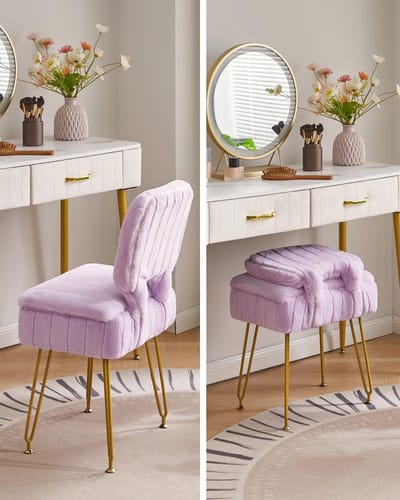 Make-upstoel met Opbergruimte - Ottomaanse Kruk Kapstoel - Make-up Zitten - Opvouwbare Rugleuning - 42 x 31 x 72 cm