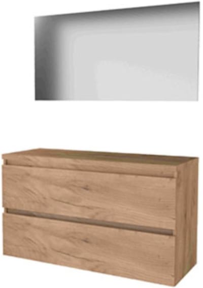 Basic-Line Basic 46 Badkamermeubelset - 120 x 46 cm - Greeploos - 2 Lades - Wastafelblad - Spiegel - Whisky Oak