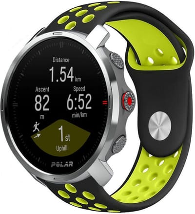 Strap-it Siliconen sport bandje - geschikt voor Polar Grit X / Grit X Pro / Vantage M / M2 / M3 / V3 - zwart/geel