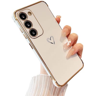 Luxe Vergulde Liefdeshart Hoesje Voor Samsung Galaxy S24 S23 S22 Ultra S21 Plus S20 FE A54 A34 A14 A52 A53 A23 A15 A24 5G Hoes Samsung S24 wit