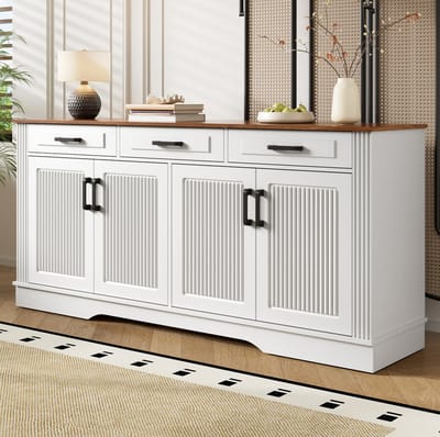 STILVORA Dressoir Met 3 Lades En 4 Deuren - Modern Ribbelontwerp Voor Woonkamer, Eetkamer En Hal - Wit - 160x40x75 Cm