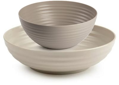 Plasticforte onbreekbaar servies kommetjes - beige - kunststof - 13 x 7 cm en 19 x 5 cm - 12x stuks - Camping - Keuken