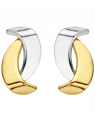 Mori Gold 14krt geel-/witgouden oorstekers, subtiele fantasie oorstekers met een moderne uitstraling, model 41-KX-544