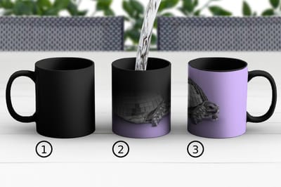 Magische Mok - Foto op Warmte Mokken - Koffiemok - Schildpad - Discobal - Disco - Dier - Paars - Magic Mok - Beker - 350 ML - Theemok
