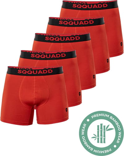 SQQUADD® Bamboe Ondergoed Heren - 5-pack Boxershorts - Maat S - Comfort en Kwaliteit - Voor Mannen - Bamboo - Rood