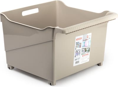 Plasticforte opberg Trolley Container - beige - op wieltjes - L39 x B38 x H26 cm - kunststof - opslag box/bak - 38 liter