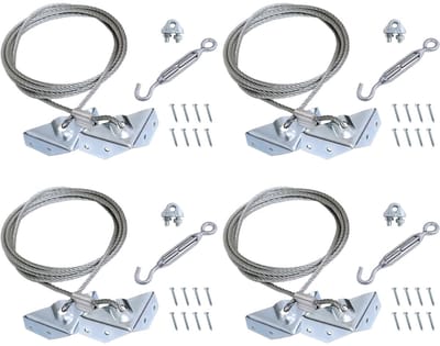 Dailygoods- Tuindeur Ondersteuning Set - Roestvrij Staal - 8.2 Voet Staalkabel - Verstelbare Slotgesp - Deurhoeken - Duurzaam - Hek