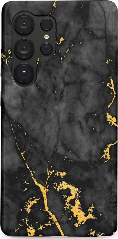 Casetastic hoesje geschikt voor Samsung Galaxy S25 Ultra - Dubbellaagse bescherming - Zwarte Marmer Goud - Fashion Case - Zwart Goud