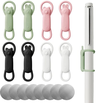8 stuks magnetische penhouder, hardhats-penhouder met beren en konijnen in zwart, crème-wit, roze, groen en 8 stuks magnetische platen voor potlood- en markerhouder op bureau of koelkast