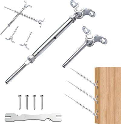 T316 Roestvrijstalen Instelbare Kabel Geleiderailingset 3.2 mm voor Houten Paal, Zeegraad, 0-180° Hoek, Eenvoudige Installatie, Zilver (10-Delige Set)