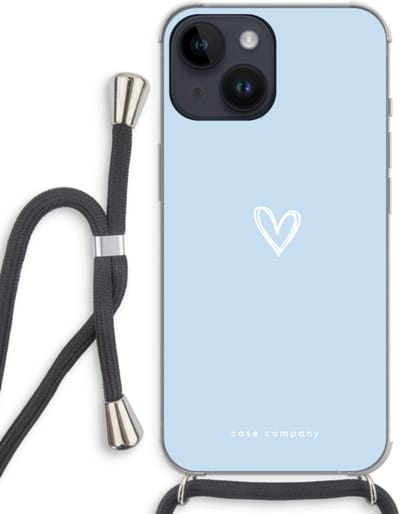 Case Company® - Hoesje met koord geschikt voor iPhone 14 hoesje met Koord - Klein Hart Blauw - Telefoonhoesje met Zwart Koord - Bescherming aan alle Kanten en Over de Schermrand