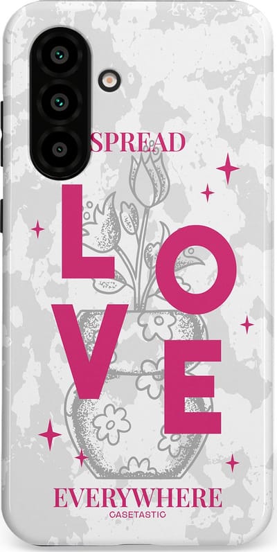 Casetastic hoesje geschikt voor Samsung Galaxy A36 / Samsung Galaxy A56 - Dubbellaagse bescherming - Spread Love Everywhere - Grijs Roze - Valentijn - Valentine - Fashion Case - Lichtgrijs Wit Roze