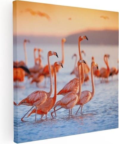 Artaza Canvas Schilderij Vogels - 30x30 cm - Klein - Wanddecoratie Flamingo - Muurdecoratie Dieren - Kamer Accessoires Woonkamer