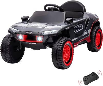 HOERFURIY-Elektrische kinderauto-12V-kinderauto met afstandsbediening - 2x35W-motoren, veervering, claxon, LED & EVA-banden (3-8 jaar) - Grijs
