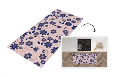 Keukenloper 120x50 cm - Keukenmat vinyl Bloemen - Blauw - Japan - Patronen - Keukenmatten loper - Keuken vloerkleed tapijt
