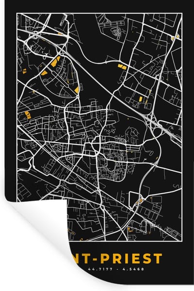 Muurstickers - Sticker Folie - Kaart - Plattegrond - Frankrijk - Saint-Priest - Stadskaart - 20x30 cm - Plakfolie - Muurstickers Kinderkamer - Zelfklevend Behang - Zelfklevend behangpapier - Stickerfolie