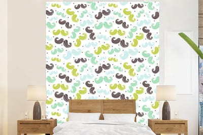 Behang - Fotobehang Patronen - Snor - Kleuren - Jongens - Kinderen - Kids - Jongetje - Breedte 225 cm x hoogte 280 cm