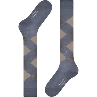 Burlington Manchester verstevigde platte naad katoen kniekousen heren blauw - maat 40-46