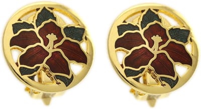Behave - Clip oorbellen lelie bloem bordeaux - Goudkleur vintage look 2,5 cm