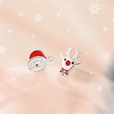 Nouvelle arrivée personnalité asymétrique mode 925 bijoux en argent sterling père noël cerf cadeau de noël femmes boucles d'oreilles à tige E188