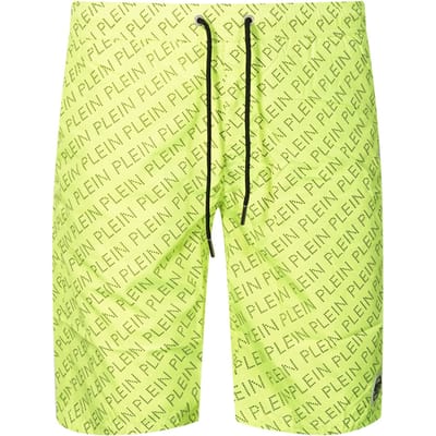 Philipp Plein Repetitive Long Logo Fluorescent Yellow Swim Shorts