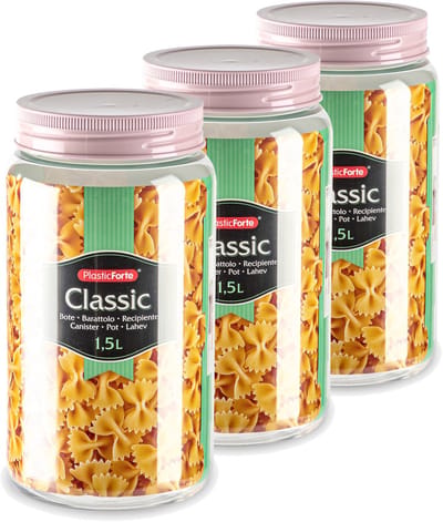 Plasticforte keuken voedsel voorraadpot - Set van 4x stuks - weckpot - roze - 1.5 liter - kunststof - met deksel - Formaat: 11 x 20 cm