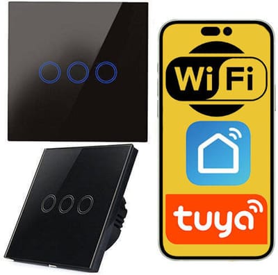 Slimme Touch Schakelaar TUYA Zwart 3 Kanalen WiFi Glas