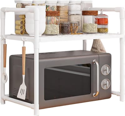 Magnetronstandaard - Keukenrek - Keuken organiseren - Dubbellaags met haken - Vergroot ruimte - Twee bloemen