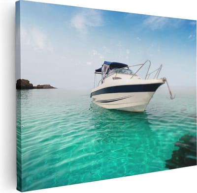 Artaza Canvas Schilderij Zeezicht - 40x30 cm - Klein - Wanddecoratie Boot - Muurdecoratie Strand - Kamer Accessoires