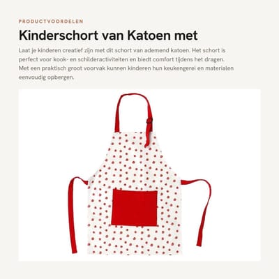 Dailygoods- Kinderschort Aardbeienpatroon - Katoenen Keukenschort - Verstelbare Bandjes - Groot Voorvak - Duurzaam en Comfortabel - Ideaal voor Kook- en Schilderactiviteiten - Kinderschortje
