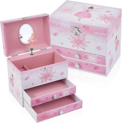 Muziekdoos Meisjes - Sieradendoosje Kinderen - Sieraden Opbergen - Draaiende Ballerina - 16.5 cm - Roze