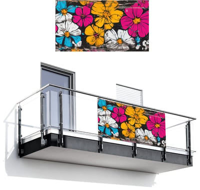 Balkonscherm 200x110 cm - Balkonposter Street Art - Bloemen - Mix - Balkon scherm decoratie - Balkonschermen - Balkondoek zonnescherm