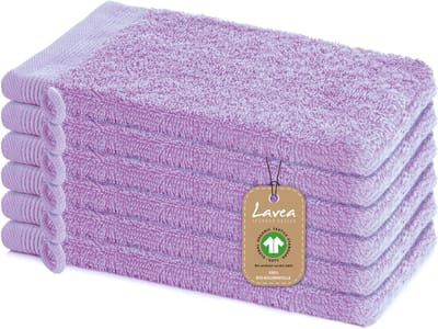 Lavea® 6 Washandjes 16 x 22 cm van 100% biologisch katoenen badstof, zacht en absorberend, voor thuis, hotel en spa – met ophanglus – Lichtlila