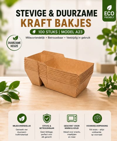 Snackbak A23 (7+1) - Patatbak Frietbak - 100st. - bruin - kraft - 142x65x35mm - IMES PACK