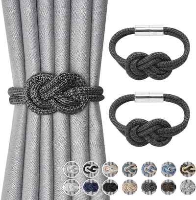 Jolly Mini Magnetische Gordijn Embrasses in Scandinavische Eenvoudige Stijl, Elegante Decoratieve Houder Draperen Stropdas voor Huis en Kantoor Raam Drapery, Donkergrijs, 2 Stuks