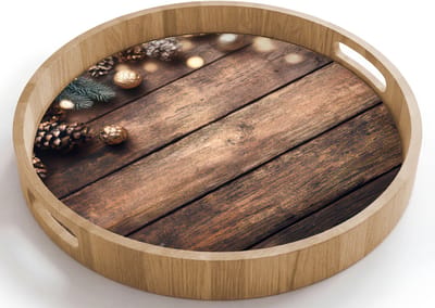 Dienblad rond 40x40 cm - Schootdienblad hout - Kerstdecoratie - Houten - Dennenappel - Bruin - Borrelplank rechthoek - Plateau houten dienbladen