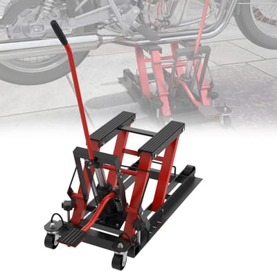 Hydraulische Motorfietshefter Motorfietshefbank Motorfiets Hefter Motorfiets Hefbank Tot 680 Kg Belastbaar Met Gummige Draagvlakken Eenvoudige Bediening Rood Rijdende Hefter